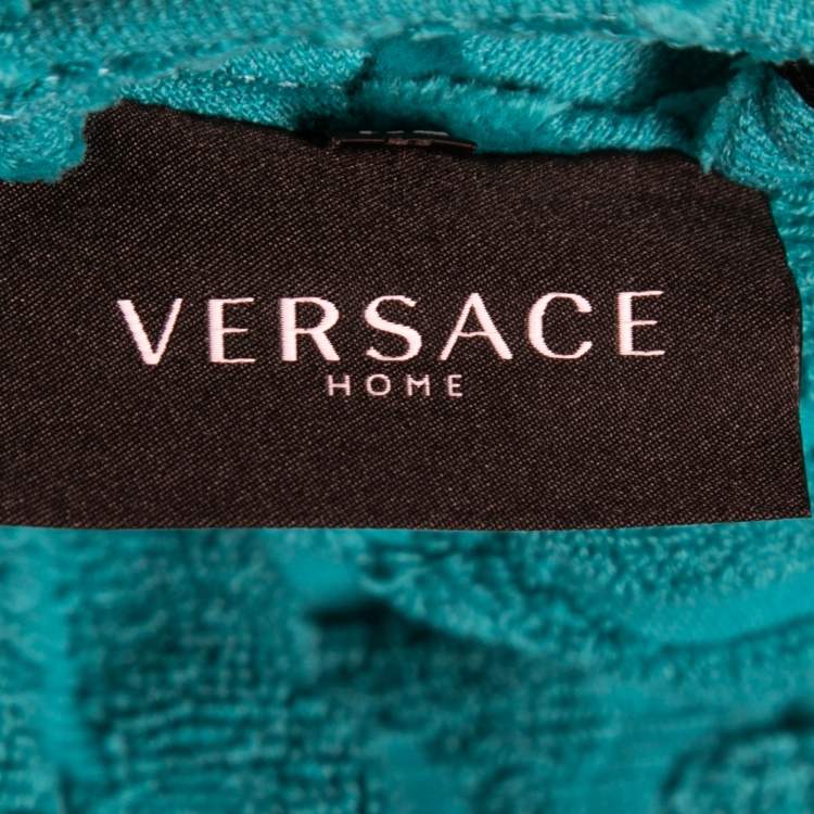 Pre Owned Versace Home Green Logo Terry Belted Bathrobe XL