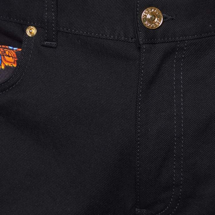 Pre Owned Versace  Black Denim Printed Detail Taylor Fit Jeans XL