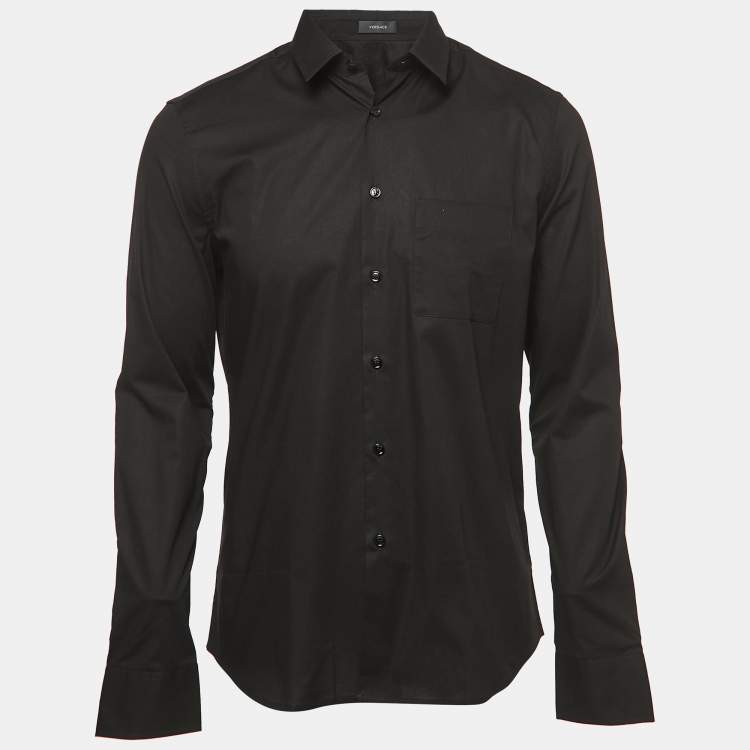 Pre Owned Versace Black Cotton Button Front Full Sleeve Shirt M