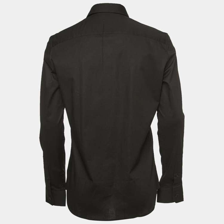 Pre Owned Versace Black Cotton Button Front Full Sleeve Shirt M