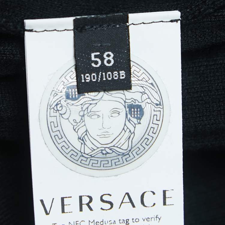 Pre Owned Versace Black Ribbed Knit Logo Sweater 4XL