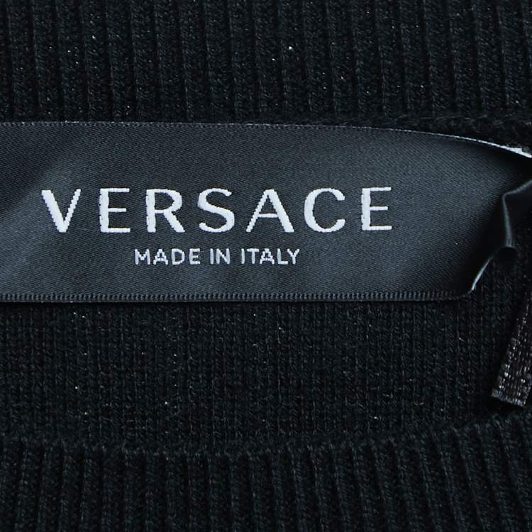 Pre Owned Versace Black Ribbed Knit Logo Sweater 4XL