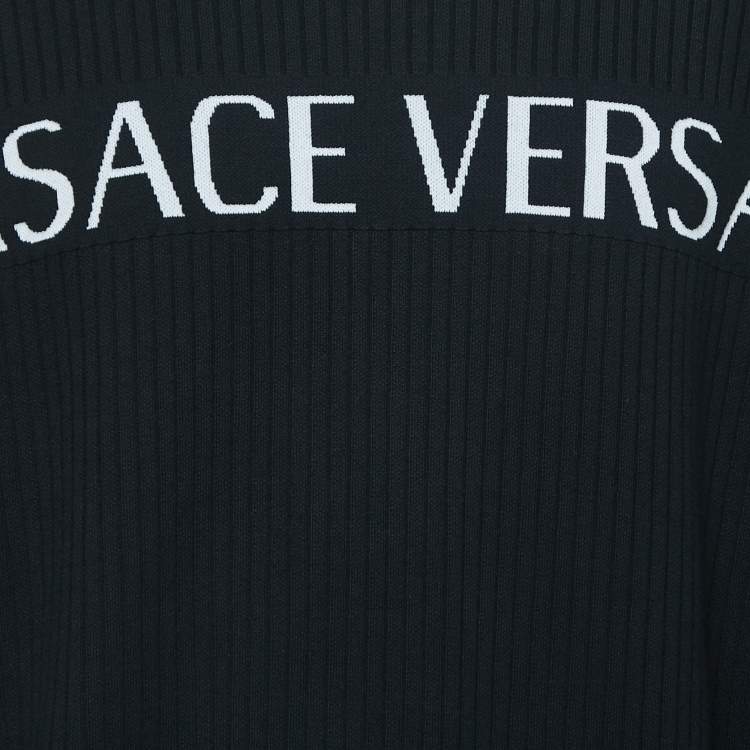 Pre Owned Versace Black Ribbed Knit Logo Sweater 4XL