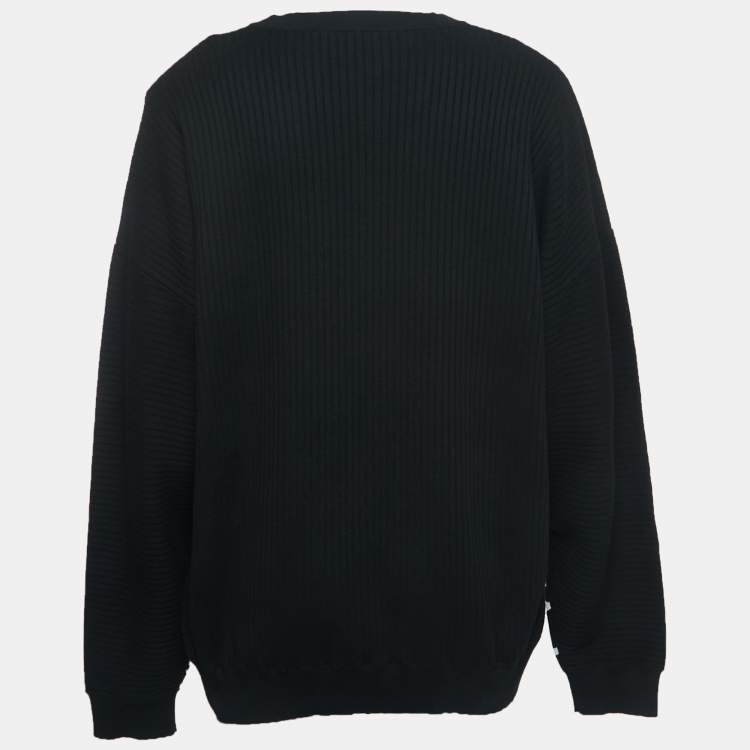 Pre Owned Versace Black Ribbed Knit Logo Sweater 4XL