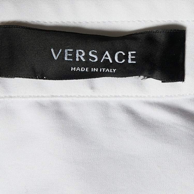 Pre Owned Versace White Cotton Crystal Button Detail Tailored Shirt XL
