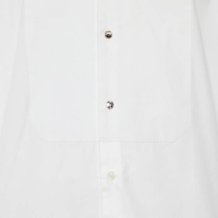 Pre Owned Versace White Cotton Crystal Button Detail Tailored Shirt XL