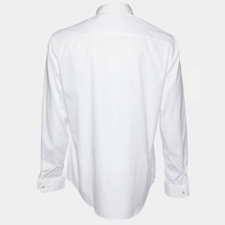 Pre Owned Versace White Cotton Crystal Button Detail Tailored Shirt XL