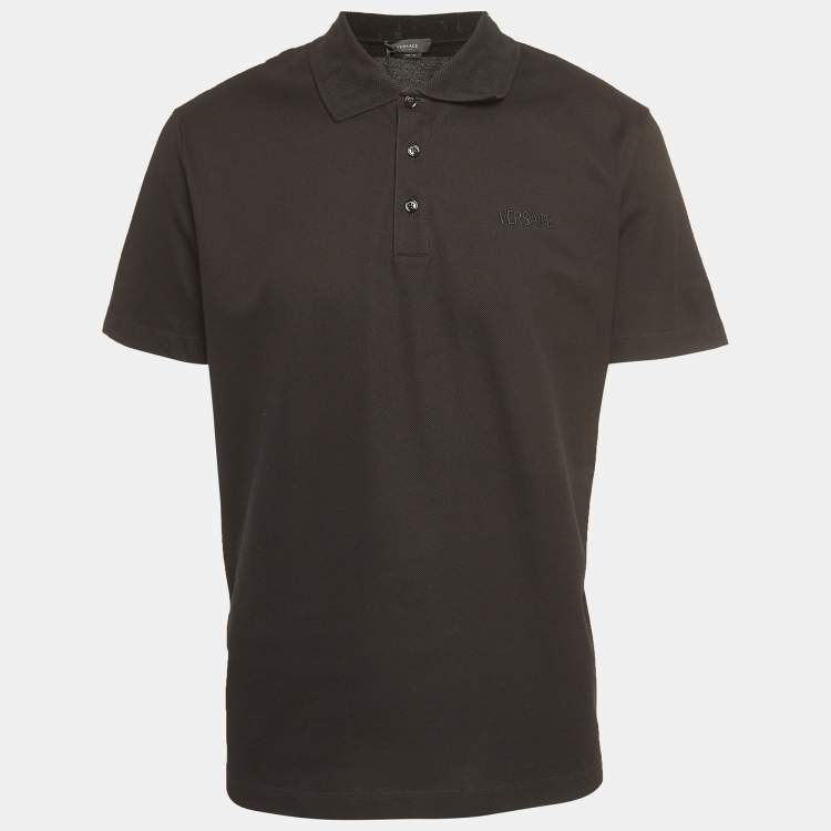 Pre Owned Versace Black Cotton Pique Logo Embroidered Polo T-Shirt XL