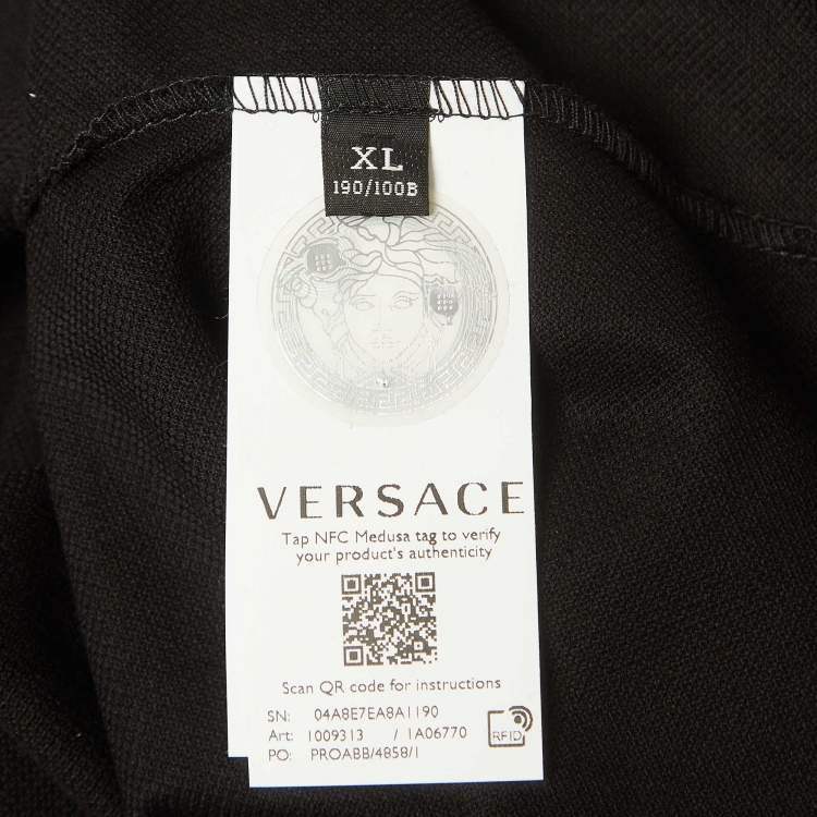 Pre Owned Versace Black Cotton Pique Logo Embroidered Polo T-Shirt XL
