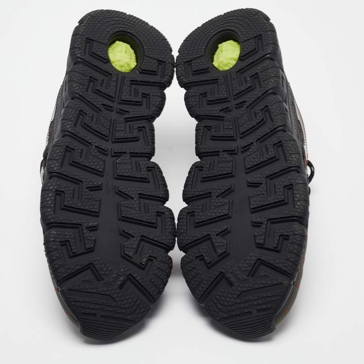 Pre Owned Versace Black Leather And Suede Trigreca Lace Up Sneakers 45