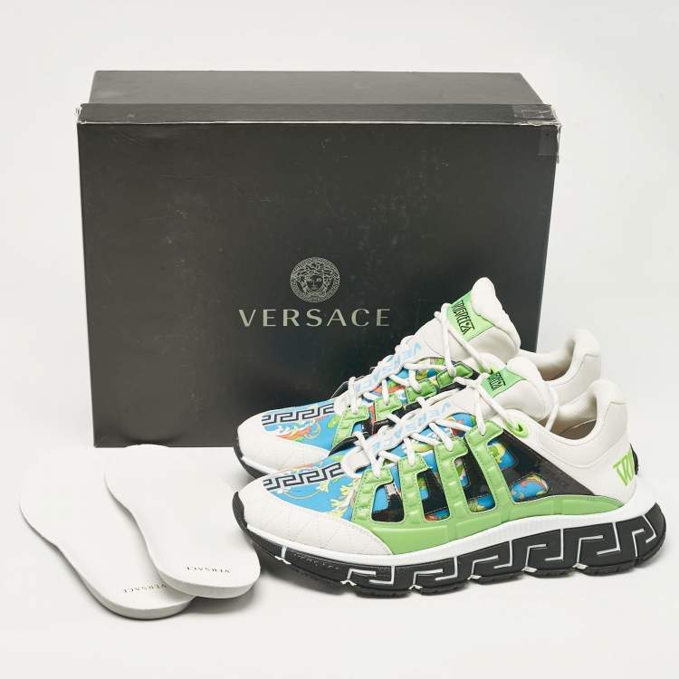 Pre Owned Versace Multicolor Leather and Canvas Trigreca Lace Up Sneakers Size 46