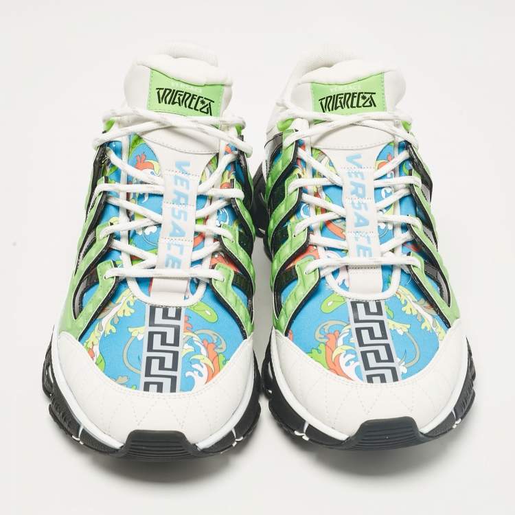 Pre Owned Versace Multicolor Leather and Canvas Trigreca Lace Up Sneakers Size 46