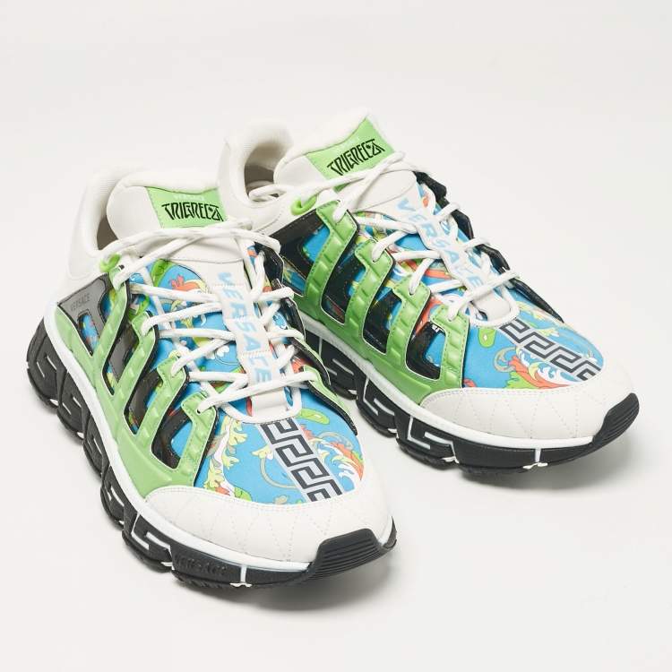 Pre Owned Versace Multicolor Leather and Canvas Trigreca Lace Up Sneakers Size 46