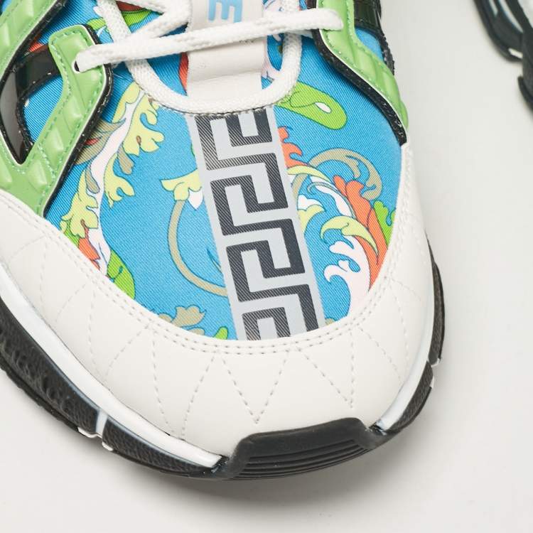 Pre Owned Versace Multicolor Leather and Canvas Trigreca Lace Up Sneakers Size 46