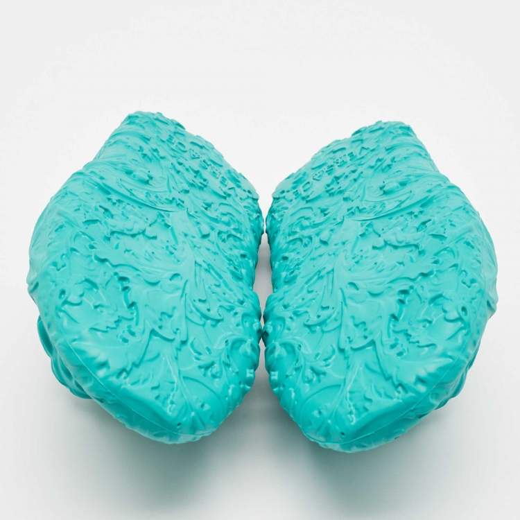 Pre Owned Versace Turquoise Blue Baroque Medusa Embossed Rubber Pool Slides Size 43