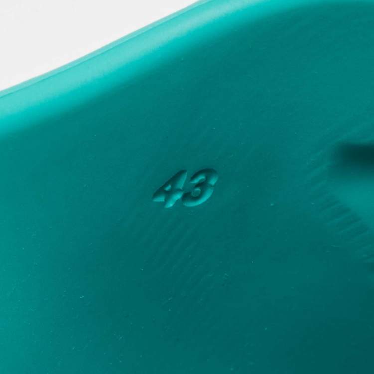 Pre Owned Versace Turquoise Blue Baroque Medusa Embossed Rubber Pool Slides Size 43