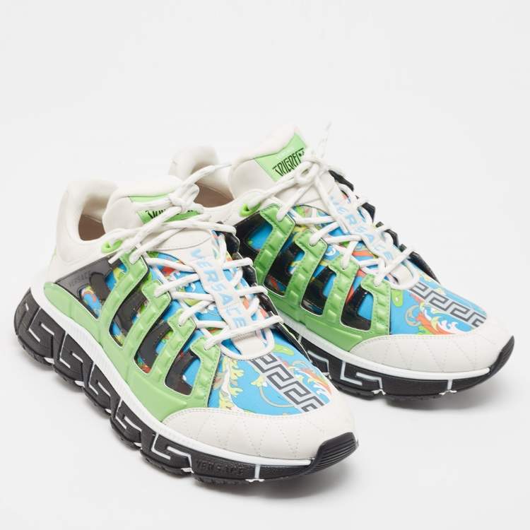 Pre Owned Versace Multicolor Canvas and Leather Trigreca Lace Up Sneakers Size 46