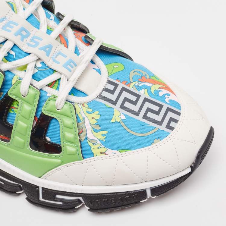 Pre Owned Versace Multicolor Canvas and Leather Trigreca Lace Up Sneakers Size 46