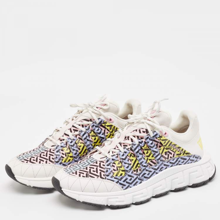 Pre Owned Versace Multicolor Canvas and Leather Trigreca Lace Up Sneakers Size 45