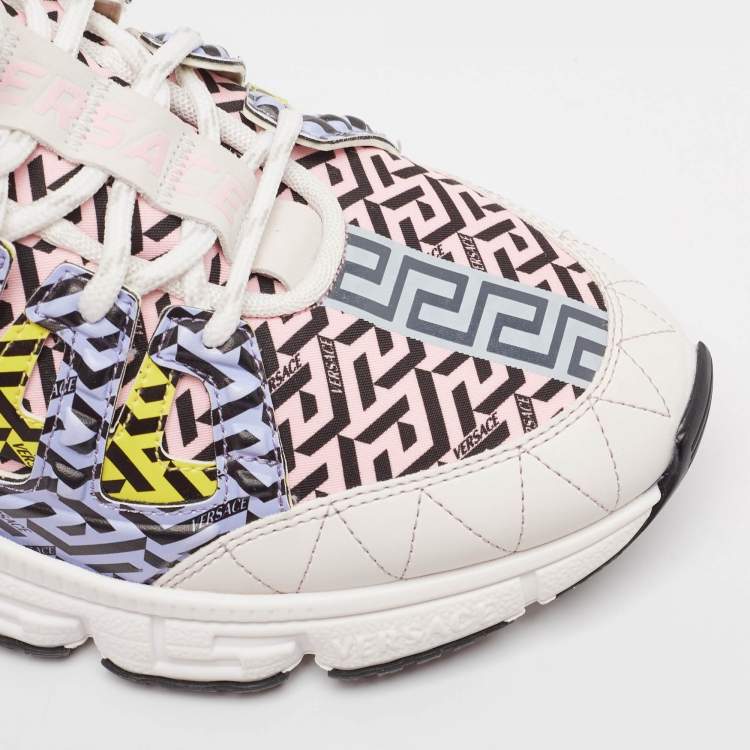 Pre Owned Versace Multicolor Canvas and Leather Trigreca Lace Up Sneakers Size 45