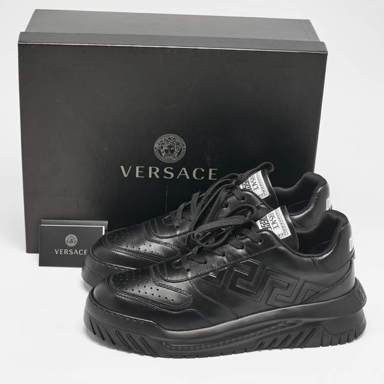 Pre Owned Versace Black Leather Odissea Sneakers Size 46