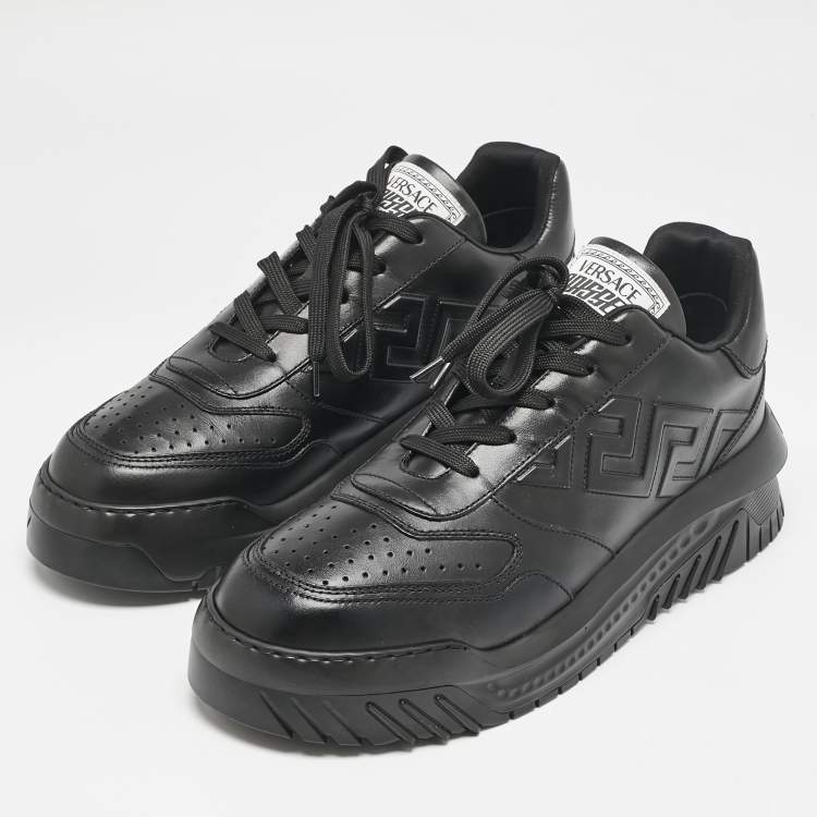 Pre Owned Versace Black Leather Odissea Sneakers Size 46