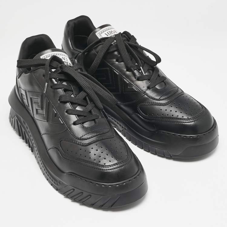 Pre Owned Versace Black Leather Odissea Sneakers Size 46