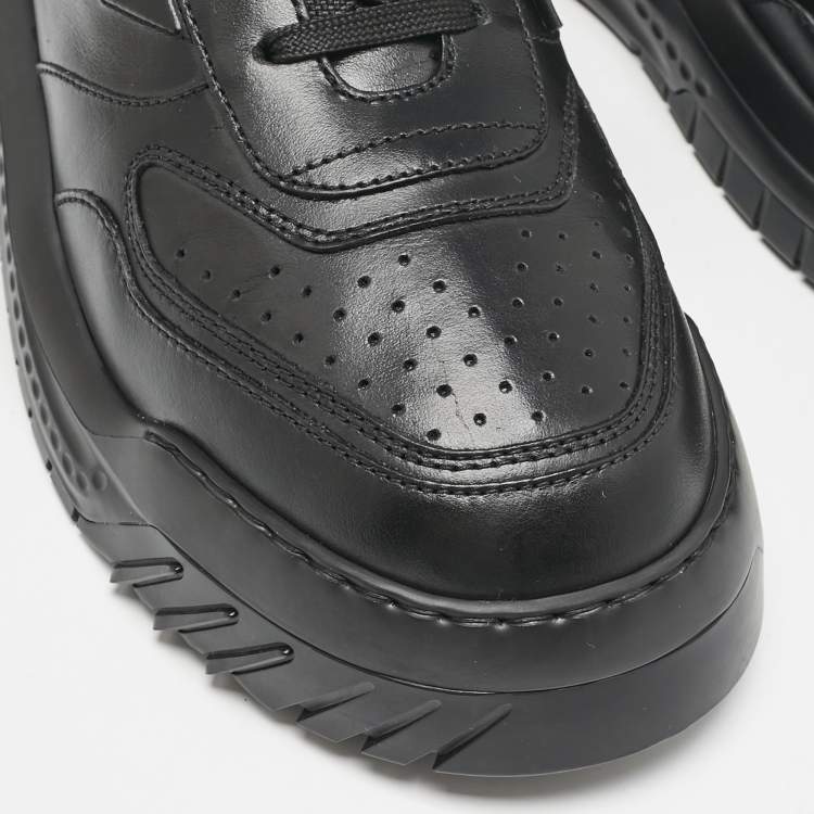 Pre Owned Versace Black Leather Odissea Sneakers Size 46