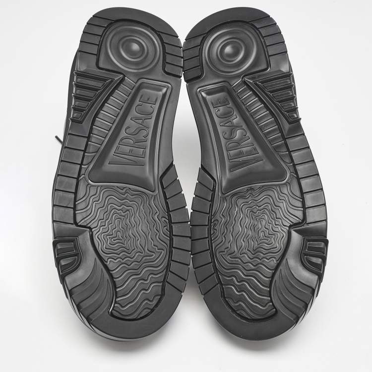 Pre Owned Versace Black Leather Odissea Sneakers Size 46