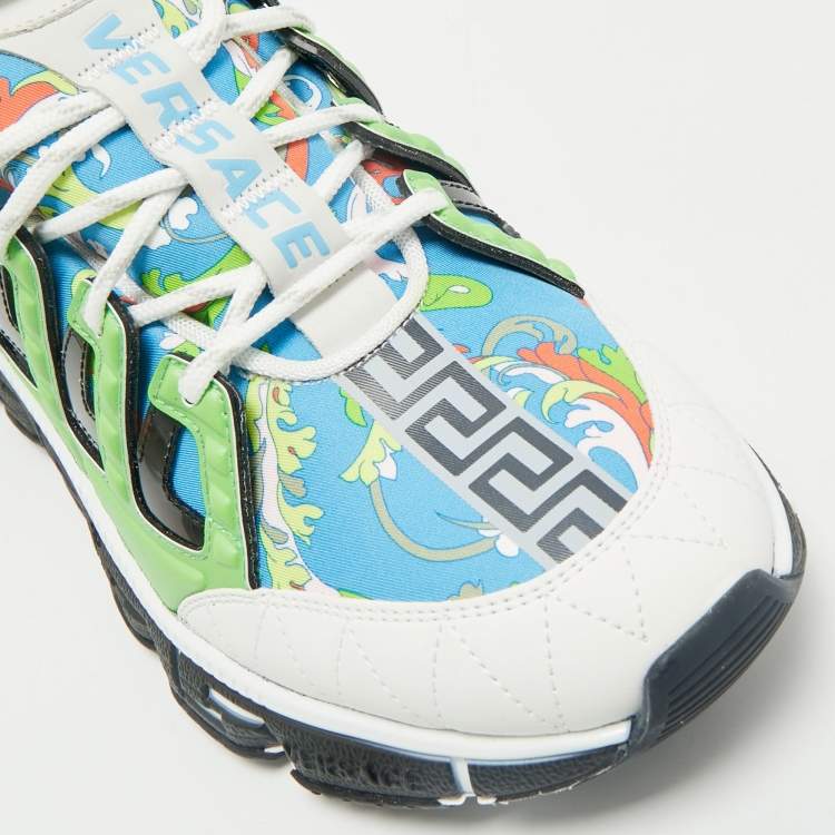 Pre Owned Versace Multicolor Leather and Canvas Trigreca Sneakers Size 46