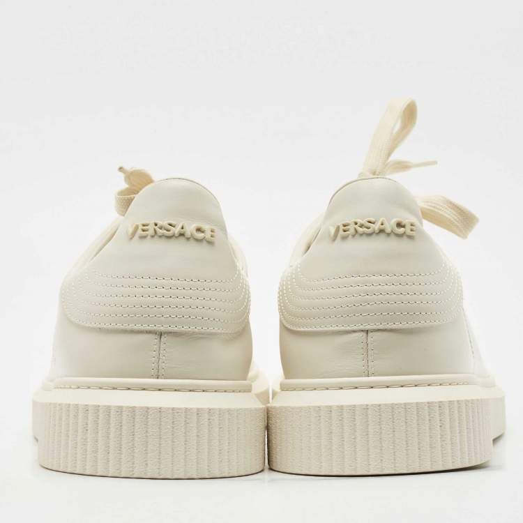 Pre Owned Versace Cream Leather Medusa Logo Low Top Sneakers Size 45