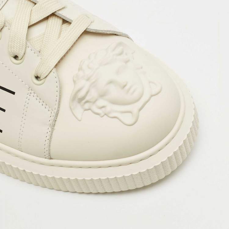 Pre Owned Versace Cream Leather Medusa Logo Low Top Sneakers Size 45