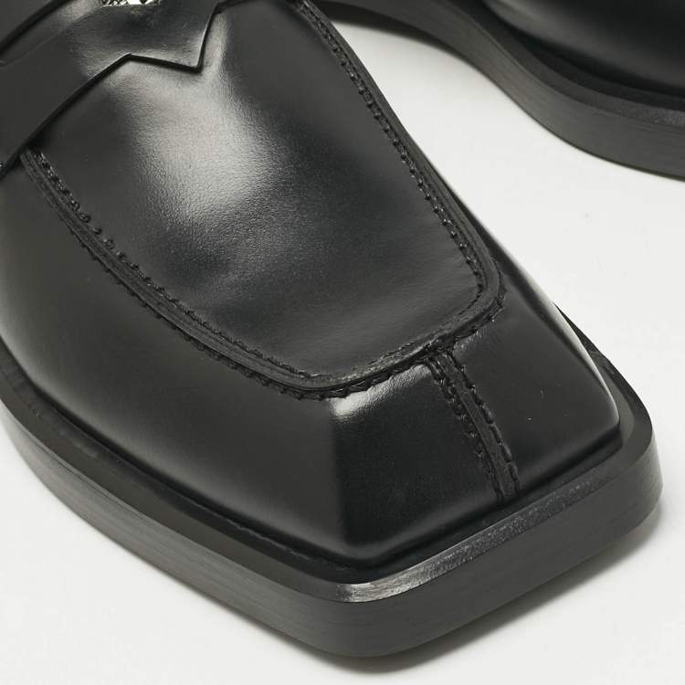 Pre Owned Versace Black Leather Square Toe Mules Size 44