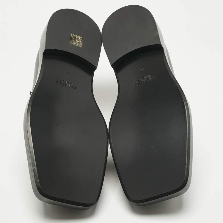 Pre Owned Versace Black Leather Square Toe Mules Size 44