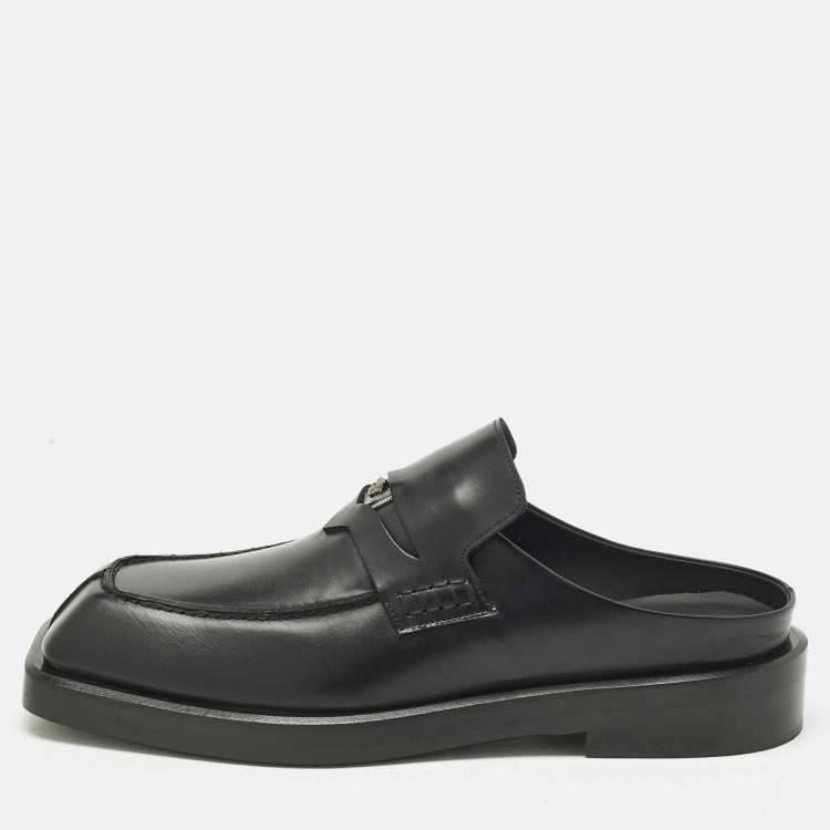 Pre Owned Versace Black Leather Square Toe Mules Size 44