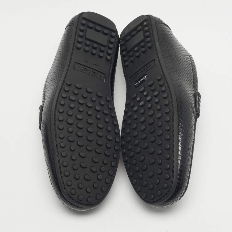 Pre Owned Versace Black Snakeskin Leather Medusa Loafers Size 40