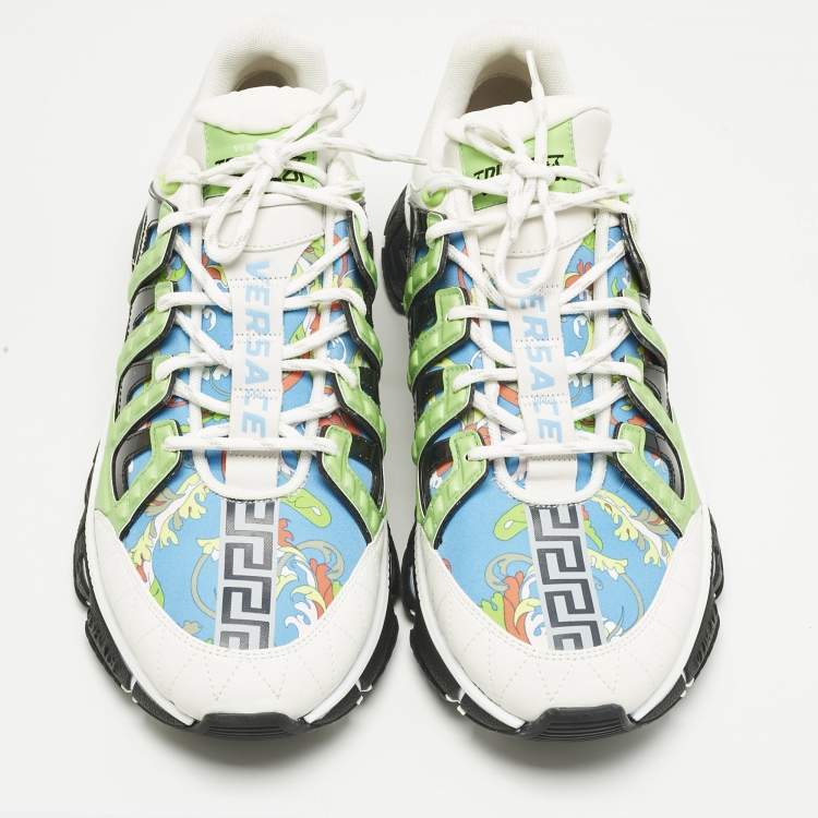 Pre Owned Versace Multicolor Canvas and Leather Trigreca Sneakers Size 46