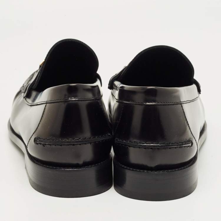 Pre Owned Versace Black Leather Medusa Loafers Size 47