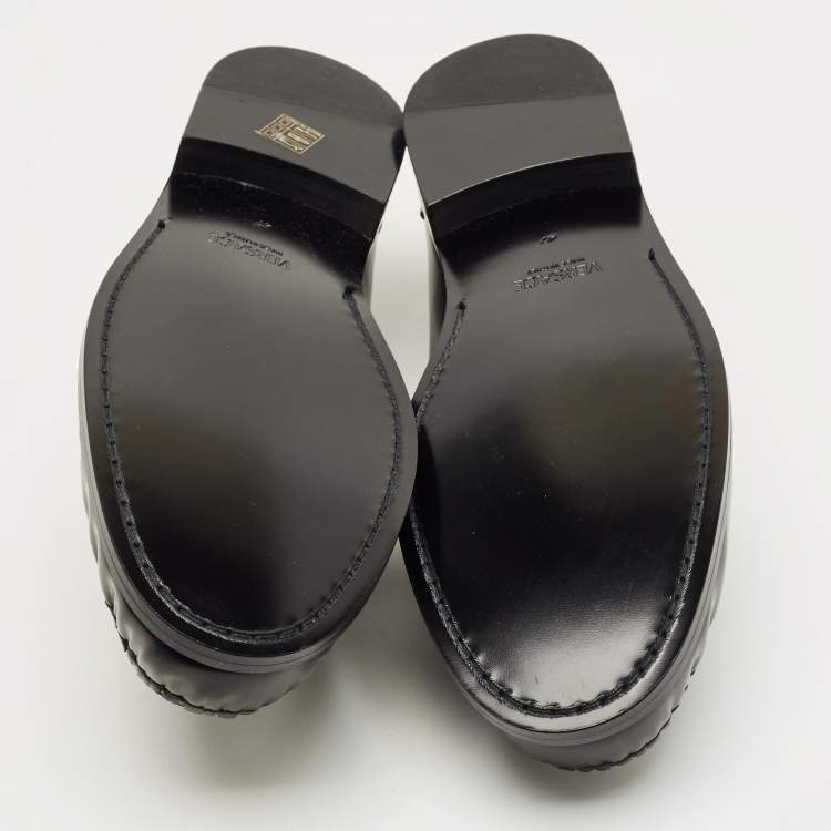 Pre Owned Versace Black Leather Medusa Loafers Size 47