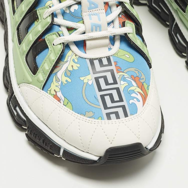 Pre Owned Versace Trigreca Size 46 Multicolor Canvas and Leather  Low Top Sneakers