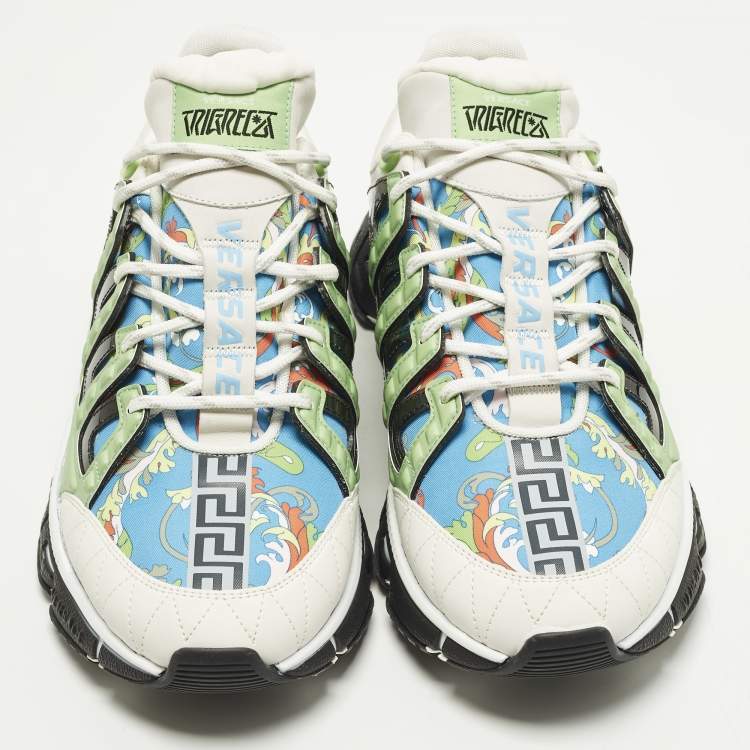 Pre Owned Versace Trigreca Size 46 Multicolor Canvas and Leather  Low Top Sneakers