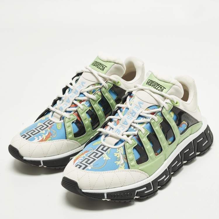 Pre Owned Versace Trigreca Size 46 Multicolor Canvas and Leather  Low Top Sneakers