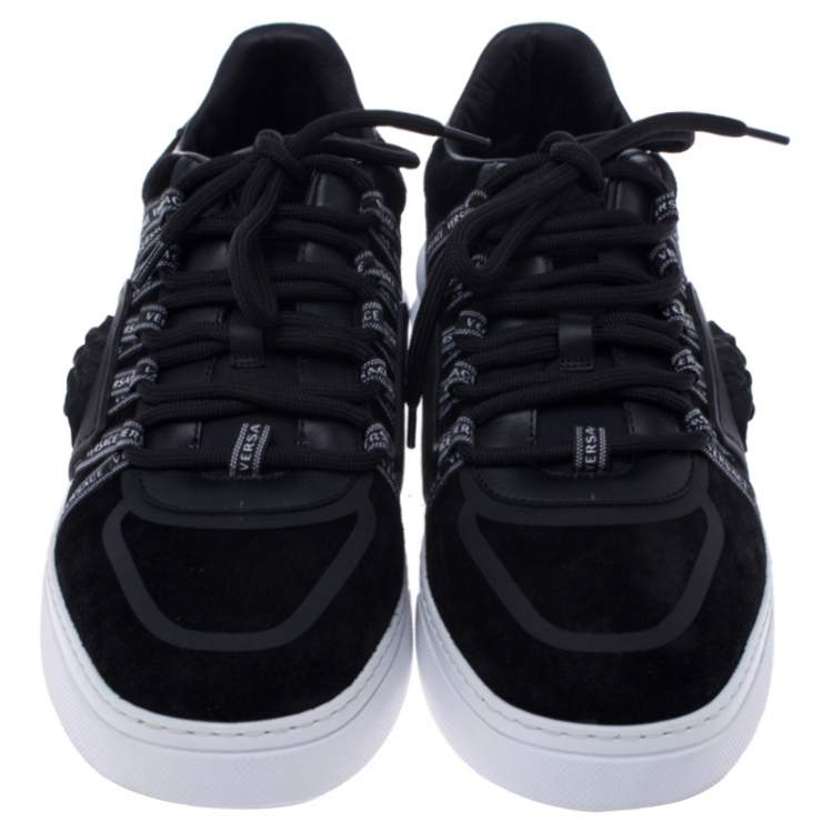 Pre Owned Versace Black Suede Leather And Rubber Medusa Lace Up Sneakers Size 42.5