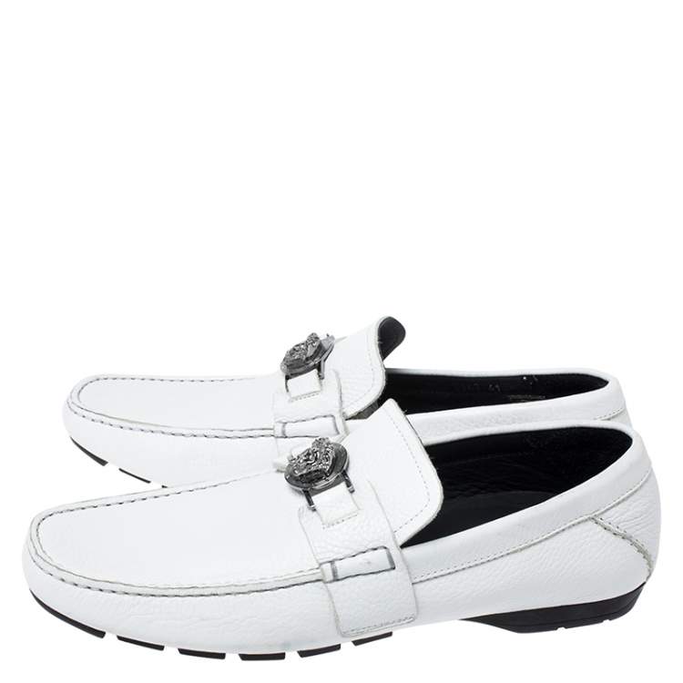 Pre Owned Versace White Leather Medusa Detail Slip On Loafers Size 41