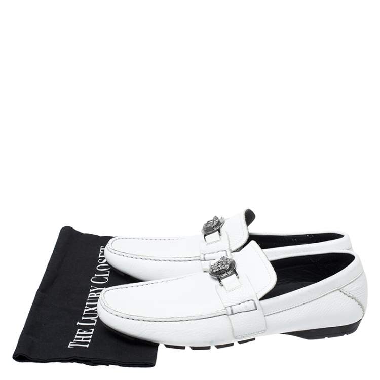 Pre Owned Versace White Leather Medusa Detail Slip On Loafers Size 41