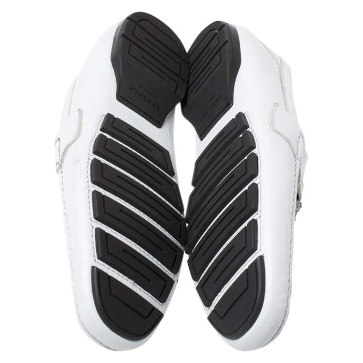 Pre Owned Versace White Leather Medusa Detail Slip On Loafers Size 41