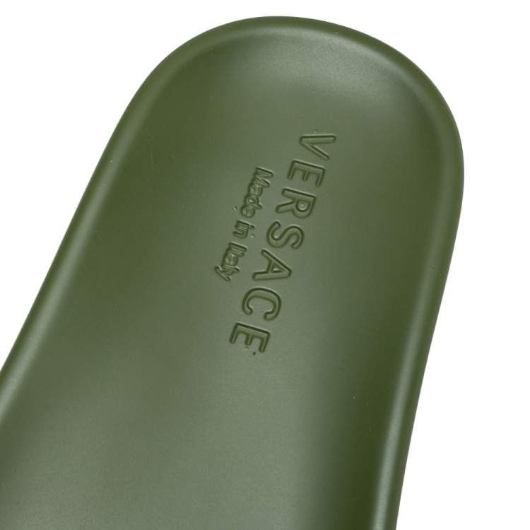 Pre Owned Versace Olive Green Rubber Medusa Slip On Sandal Size 45