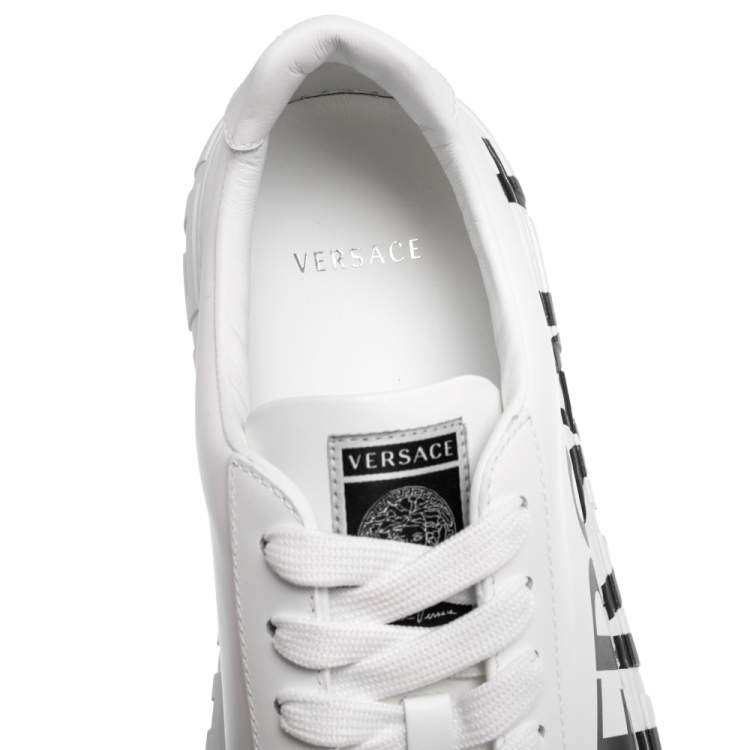 Pre Owned Versace White Leather Greca Logo Low Top Sneakers Size 42.5