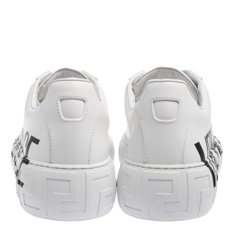 Pre Owned Versace White Leather Greca Logo Low Top Sneakers Size 43.5