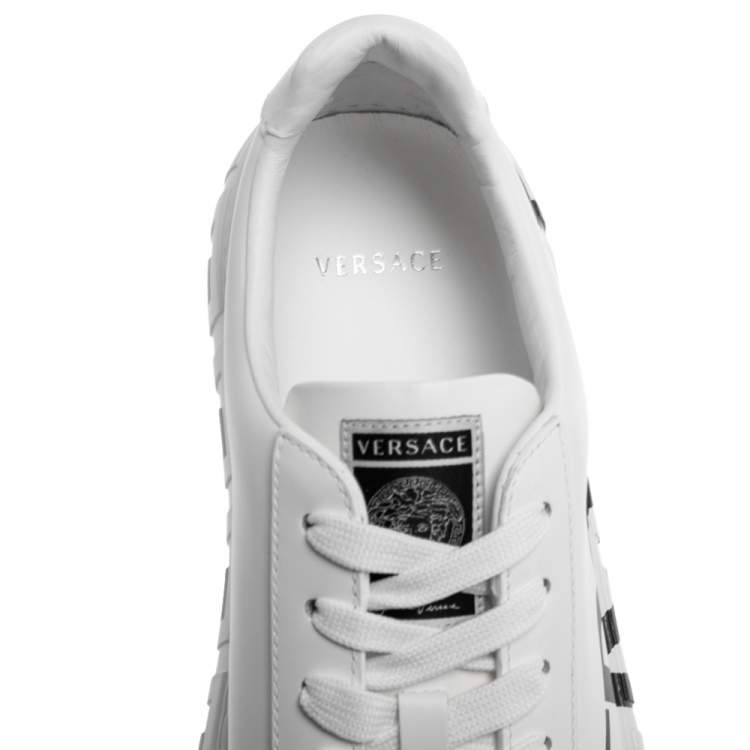 Pre Owned Versace White Leather Greca Logo Low Top Sneakers Size 43.5